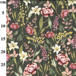 Cotton Canvas Olive Floral Fabric 0.5m