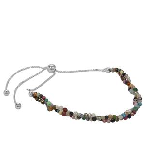 5cts Multi Stone Faceted Round Approx 1mm With 925 Sterling Silver Slider Bracelet 10Inch 