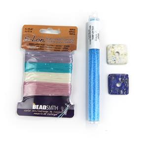 Mystery Blues - Lapis Lazuli & K2 Jasper Square Donut, 11/0 Light Blue & Tropical S-Lon Cord Kits
