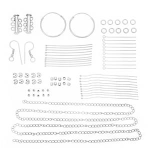 Silver Plated Base Metal Findings Pack Inc. Multi Strand Clasp & Hoop Earrings (77pcs)