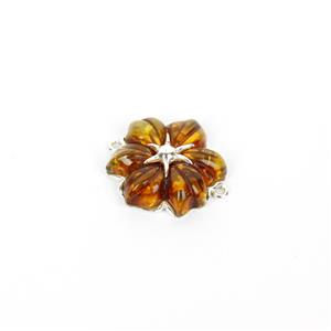 Baltic Amber Sterling Silver Carved Flower Connector, 22mm