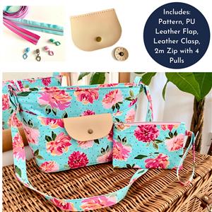 Lisa Lams Sunny Side Bag Kit; Pattern, PU Leather Flap, Leather Clasp,  2x 1m Zip with 4 Pulls
