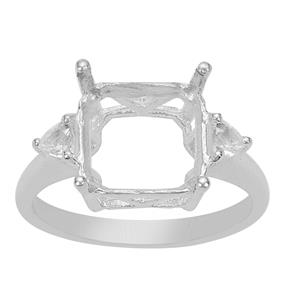 925 Sterling Silver Ring Mount With Topaz Triangle Side Detail (To Fit 10mm Asscher Cut Gemstone)