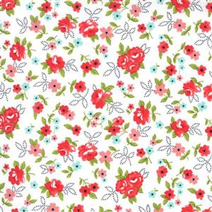 Moda Sunday Stroll White & Red Petal Fabric 0.5m