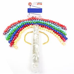 Rainbow Pearl; 7 x Cultured Nugget Pearls, Silver Lined Silver Bugle Beads, Gold Spacers & Blue Thread