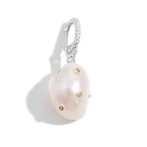 White Freshwater Drop Pearl Pendant Set with AAA Jilin Peridot, Approx 10-12mm with 925 Sterling Silver Clip-On Bail