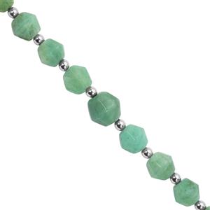 35cts Emerald Faceted Bicone Approx 7 to 9mm 16cm Strands with Hematite (Approx 3mm) and Plastic Spacers