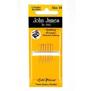 John James Pack of 6 Gold Plated Quilting Needles Size 10