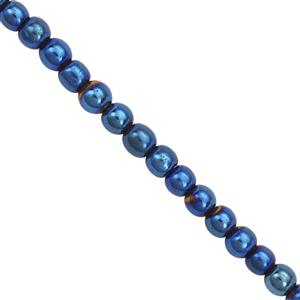 130cts Royal Blue Color Coated Hematite Smooth Round Approx 6mm, 30cm Strand