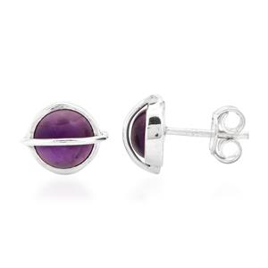 925 Sterling Silver Planet Pair of Earrings with Amethyst, Approx 15x8mm 