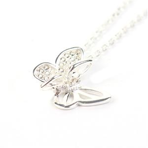 925 Sterling Silver Butterfly Pendant With 0.35cts White Topaz Approx 18Inch Chain