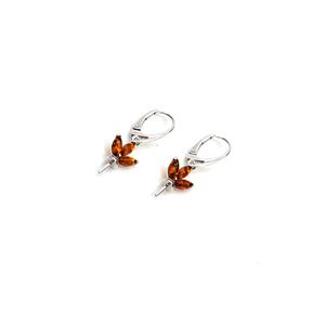 Baltic Cognac Amber Sterling Silver Marquise Lever Back Earrings with Peg. (1pair)