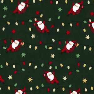 Rose & Hubble Santa And Fairy Lights Metallic Green Fabric 0.5m