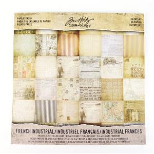 Tim Holtz Paper Stash Pad - French Industrial with MDF Ella Embellishments