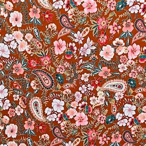 House of Alistair Paisley Floral Viscose - Rust. Sold by the Metre. RRP £12.99