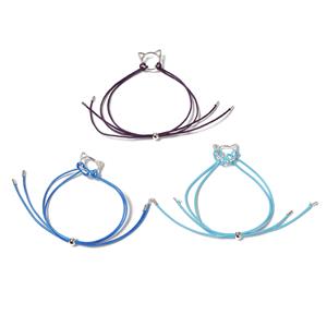 Base Metal x 3 Cat Pendants and x 3 Ropes, Blue Tones 