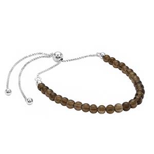 10cts Smokey Quartz Smooth Round Approx 3 to 4mm with Sterling Silver Slider Bracelet 10 Inch