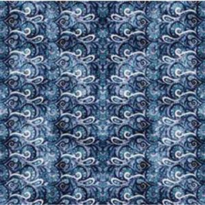 Dan Morris Heirloom Collection Geo Scroll Stripe Blue Fabric 0.5m