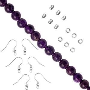 Amethyst Plain Rounds Round, 3-6mm & 925 Sterling Silver Earring Findings Pack, 12pcs