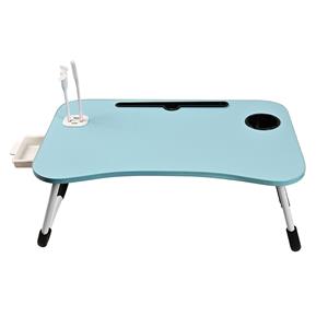 Blue Portable Table Lap Tray with USB Charge Port & USB LED Light & Fan, Approx 60x40x28cm
