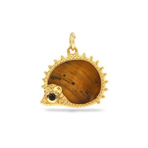Gold Plated 925 Sterling Silver Hedgehog Pendant with Tigers Eye & Black Onyx, Approx, 20x17mm