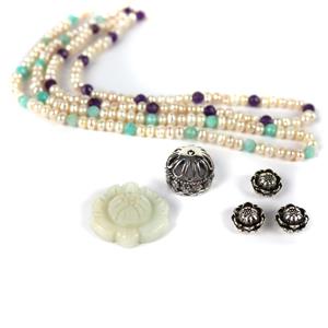 Lucky Lotus - Chinese Amazonite Lotus Connector with Freshwater Pearls & Tassel Cap