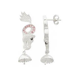 925 Sterling Silver Gem Set Dragon Earring Approx 36x9mm with Black Spinel & Pink Tourmline 