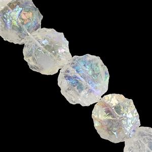 195cts Coated Clear Quartz Hammering Coin Approx 16 to 22mm, 19cm Strand