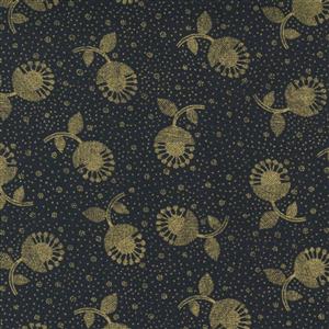 Moda Whispers Metallic Black Gold Flower Fabric 0.5m