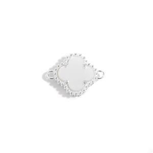 925 Sterling Silver Mother of Pearl Clover Connector, Approx 10mm 