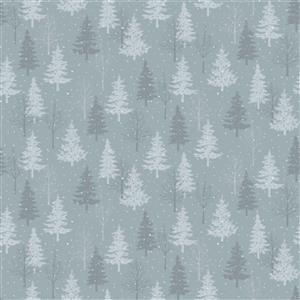Winter Moon Pine Trees Grey Fabric 0.5m