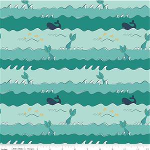 Riley Blake Ahoy Mermaids Crashing Waves Metallic Fabric FQ