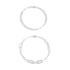 925 Sterling Silver Long Link Bracelets, 2pcs (2 designs) 