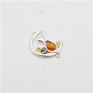 Baltic Amber Cat on the Moon Sterling Silver Pendant Approx 26x17mm 