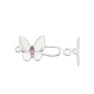 925 Sterling Silver Butterfly Toggle Clasp 28x16mm With Centre Amethyst Gemstone (Solid Wings) 