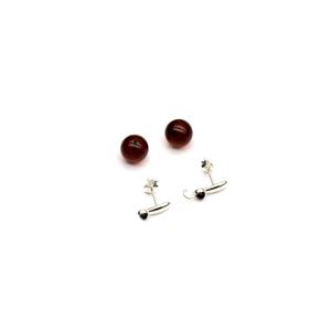 Sterling Silver Bar Earrings with Baltic Cherry Amber 10mm Rounds (1 Pair)