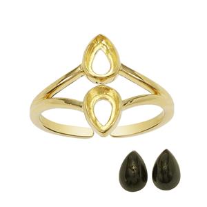 Gold Plated 925 Sterling Silver Adjustable Ring with Black Spinel, Approx 6x4mm