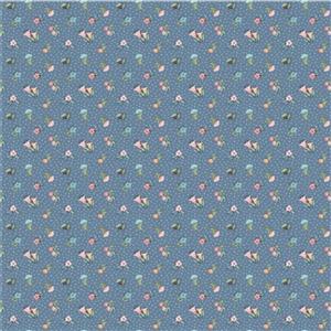 Poppie Cotton Garden Party Collection Ditsy Flowers Teal Fabric 0.5m