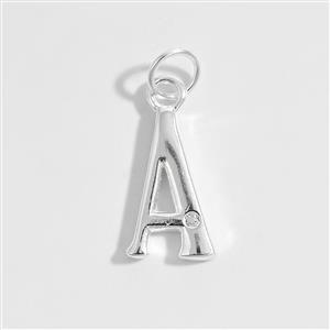 925 Sterling Silver Initial with White Topaz, Approx 15-16mm, Bail included, 1pc