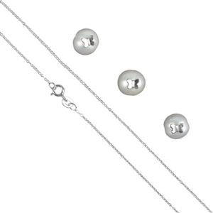 White Freshwater Pearls with Butterfly Pegs & 925 Sterling Silver Trace Chain