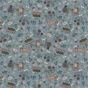 Lynette Anderson Good Boy and Kitty Collection Dogs Denim Fabric 0.5m