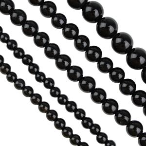 450cts Black Onyx Plain Round 2 x Approx 4mm, 2 x Approx 6mm, 1 x Approx 8mm, 36cm Strands Set of 5