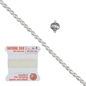 The Little Mermaid Pearl Knotting Kit, including 925 Magnetic Shell Clasp & White Pearls