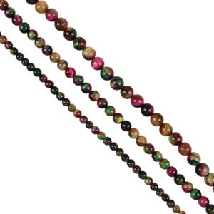 560.50cts Rainbow  Tiger's Eye Plain Round Approx 6mm, 8mm, 10mm, 35cm set of 3 loose strand