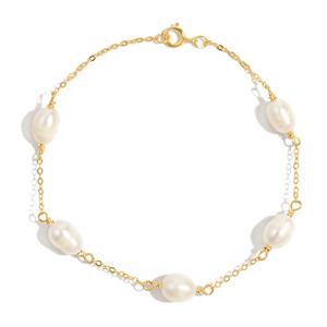 Gold Plated 925 Sterling Silver Bracelet with Five Freshwater Cultured Pearls (Approx 6mm), 7.5