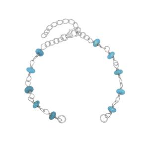 925 Sterling Silver Sleeping Beauty Turquoise Beaded Bracelet with 1inch extender, total length 7inche 