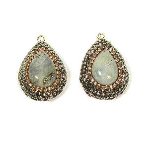 Labradorite Crystal Encrusted Pear With Silver Plated Base Metal, 2pcs