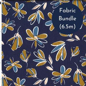 Navy Floral Viscose Linen Print Fabric Bundle (6.5m)