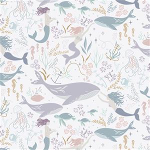 Lewis & Irene Presents Cassandra Connolly Sound Of The Sea Collection Sirens Spell Sea Mist Fabric 0.5m