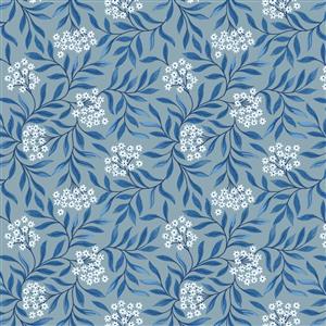 Lewis & Irene Brensham Collection Floral Leaves Grey Blue Fabric 0.5m